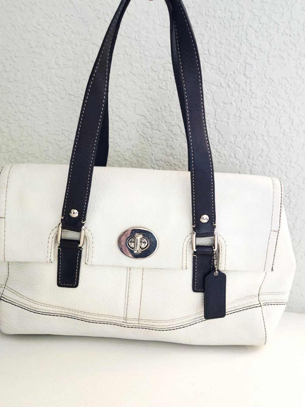 Vintage Coach Hamilton White Leather Saatchel Tote Bag